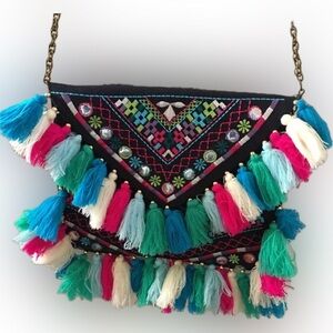 America & Beyond Boho Tassel Clutch Shoulder Bag Ethnic Tribal Coachella Purse A